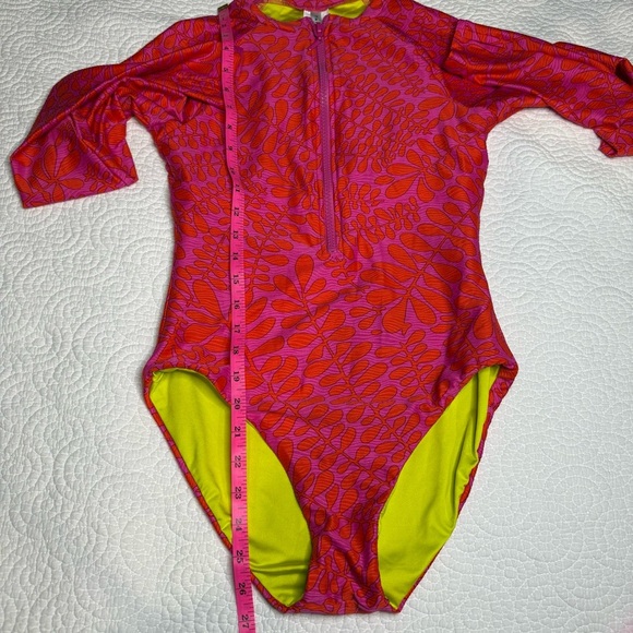 Pink and Orange Long Sleeve One Piece Swimsuit - Picture 12 of 14